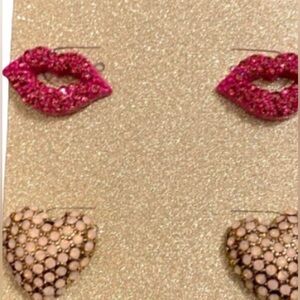 2 Pair Natasha Post Earrings Lips and Hearts Shimmery